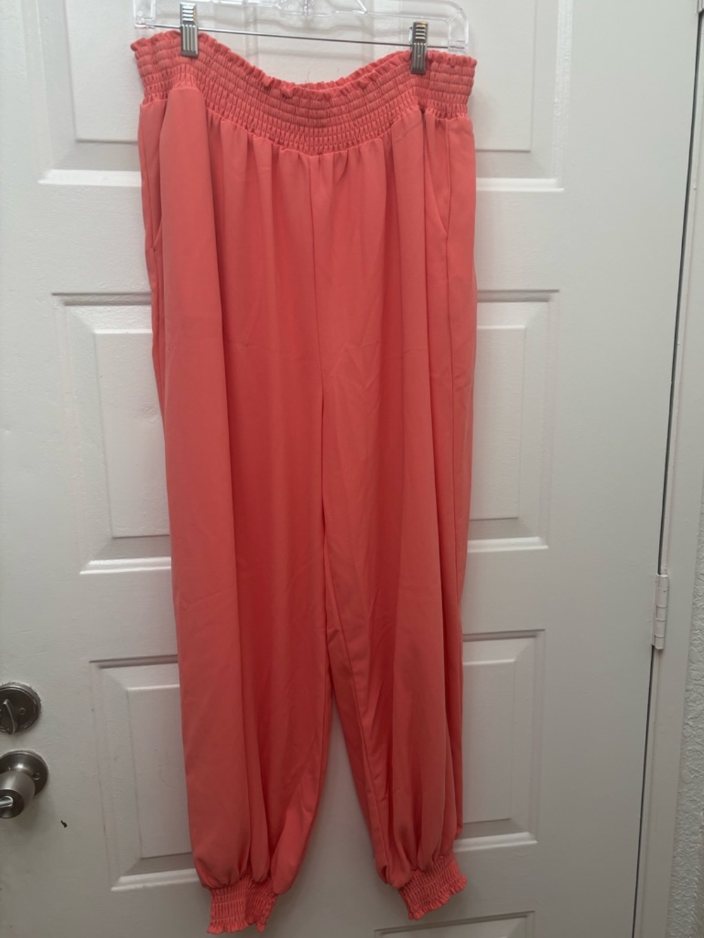 Smocked Waist Coral Jogger Pants - Women